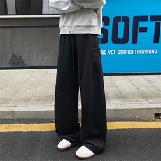 重磅华棉拼接弯刀卫裤男秋冬潮牌银狐绒加厚宽松垂感阔腿休闲裤子，男装休闲裤，电商A001