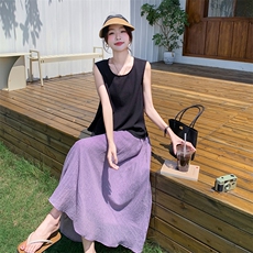 新款现货主推韩版上衣+香芋紫半裙棉麻套装9861-P125-K178，女装套装/套裙，2C129