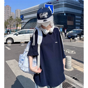 抖音得物供货240克宽松纯棉美式潮牌印花三杠半织带短袖T恤AT1606图片