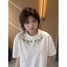 H0980-P35推荐内里铺布+前片绣花宽松休闲短袖T恤男女同款，女装T恤，星座617A-2