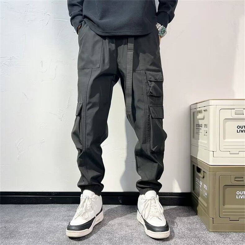 潮牌多口袋工装裤男士春秋季2024新款耐磨宽松束脚哈伦休闲男裤子,男装休闲裤,星座506A