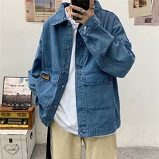 港风秋款男牛仔夹克衫工装大口袋字母印花休闲外套JK133P60，男装夹克，星座1013-1