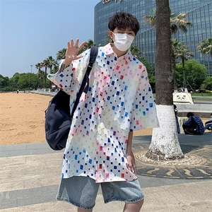 夏季新款衬衫潮流慵懒男方领衬衫外套HC112P65图片