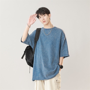 潮宽松运动打底衫T恤水洗重磅夏季新款短袖T恤男24XT77132特批22图片
