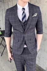 夏季帅气格子男装西服套装三件套礼服西装商务W8016-P255，男装西服，星座1012