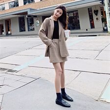 月底出货数据好柒柒家格子西装短款套装T21-P135控188，女装风衣，柒柒家