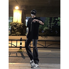 B221美式ins高街暗黑系小众拉链直筒牛仔裤LK23073-P65控88，男装牛仔裤，电商B221