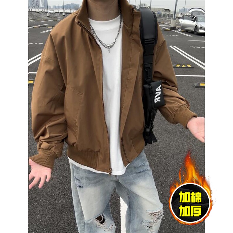 现货冬季美拉德立领飞行夹克廓形高街棒球服加棉加厚棉衣外套,男装夹克,电商A486-1