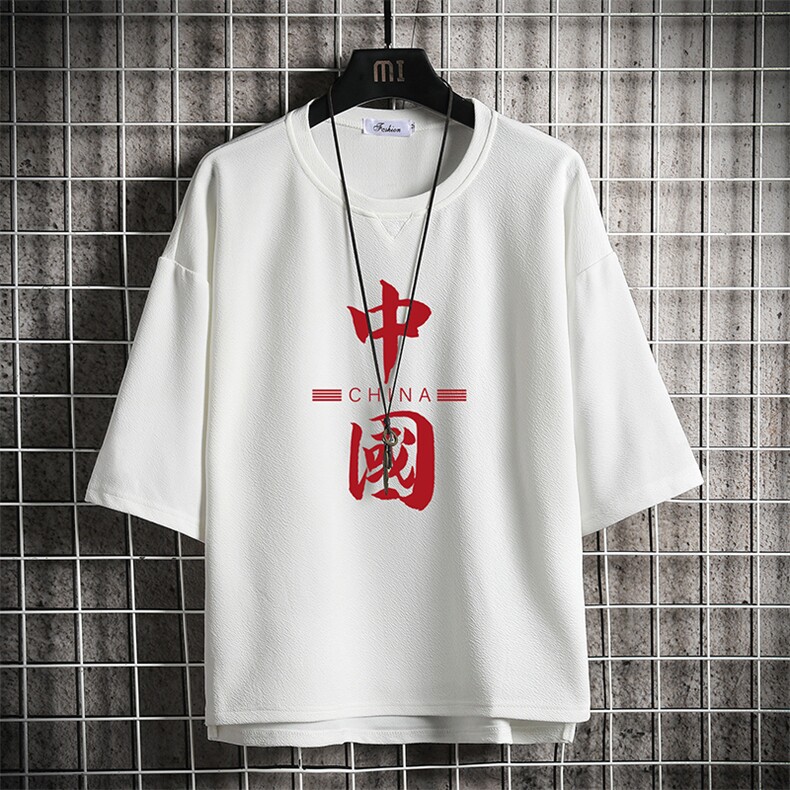 Q11198-P30 春夏季七分袖t恤男大码五分袖男短袖中袖 网格挂拍图片