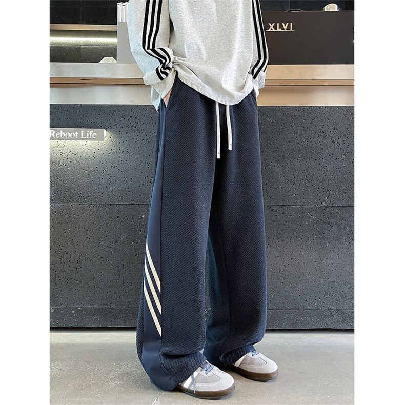 条纹垂坠感裤子男秋季美式复古高街hiphop潮流宽松直筒高级感卫裤,男装休闲裤,电商C305A