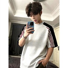 2026夏季新款撞色三条杠270g华棉短袖T恤DT6261特P25建议零售价68，男装T恤，电商A001