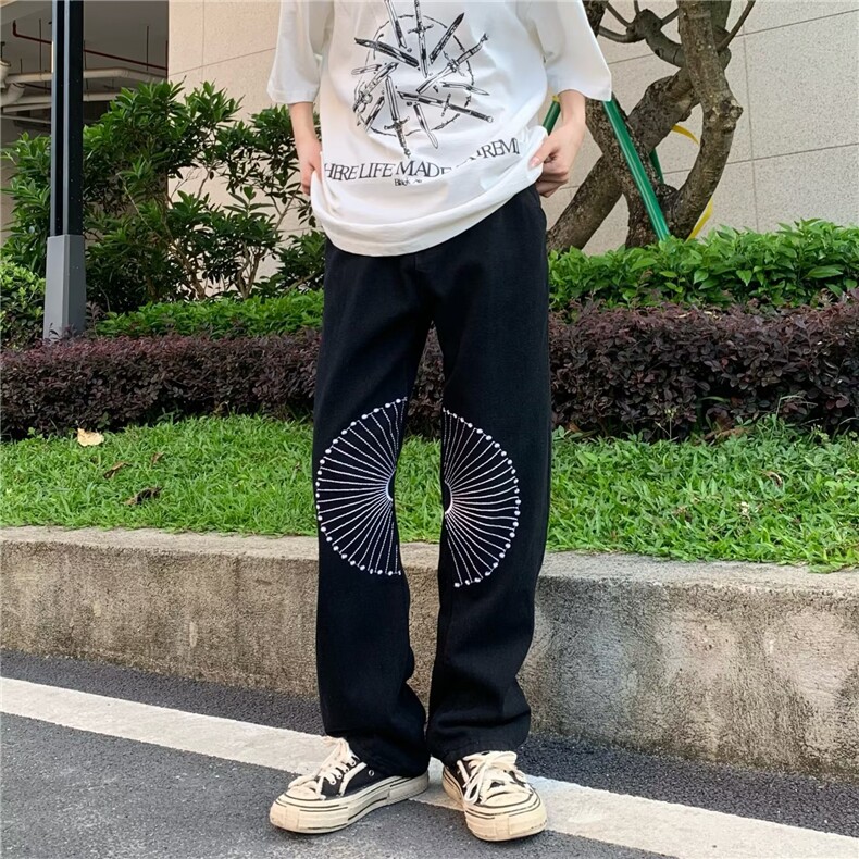 青春流行ins男直筒水洗刺绣牛仔裤 NC37 P62图片