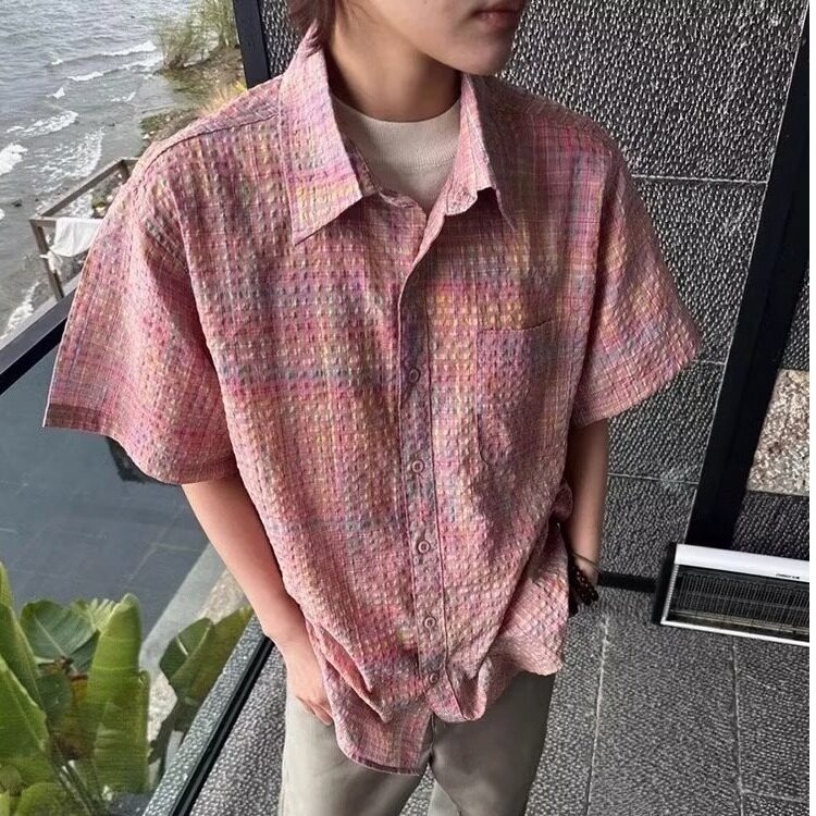 网络图泡泡纱宽松休闲短袖衬衫,男装T恤,星座410-7