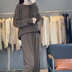 2025年秋季新款百搭女士四平圆领加厚羊毛套装，女装羊毛衫，宛庄羊绒