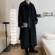 秋季韩版ins潮流风衣外套男潮牌休闲中长款毛呢大衣W6338-P82，男装风衣，星座512-3