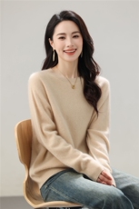 时尚百搭女士秋冬羊毛拉绒圆领上衣舒适保暖显瘦长袖毛衣，女装羊毛衫，牧思羊
