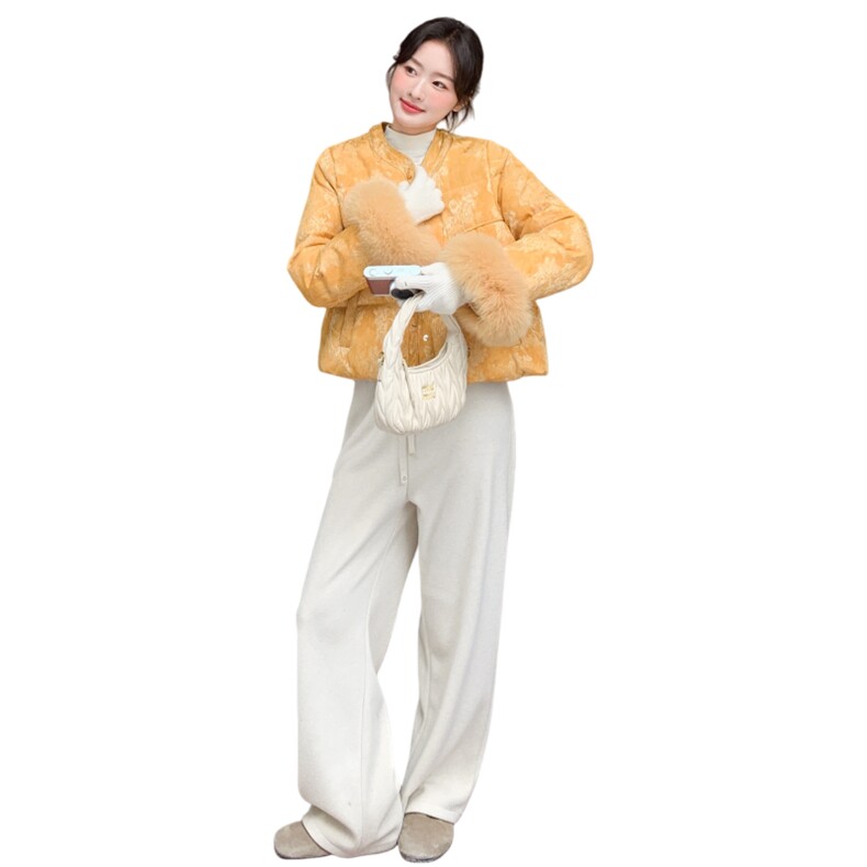 25新品风羽绒服袖口真毛6539-P365-468,女装短外套,2C317