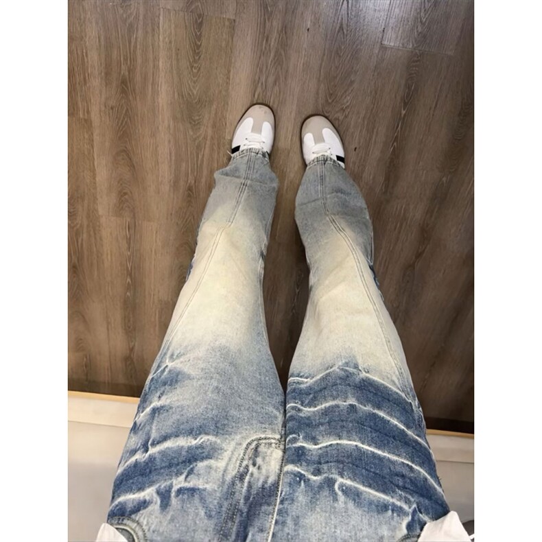 美式复古阔腿牛仔裤男女春秋季新款高腰微喇拖地裤子LV88077-P48图片