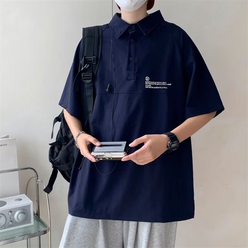 夏季日系复古POLO衫潮牌宽松休闲情侣纯色翻领工装上衣T1125-P33,男装Polo衫,星座512-3