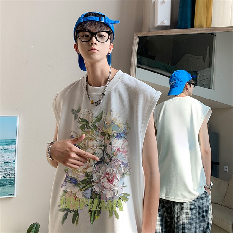 油画花朵复古印花无袖T恤夏季背心/马甲/坎肩XZ514-2-1290-P23,男装背心/马甲,星座514-2(原B239)