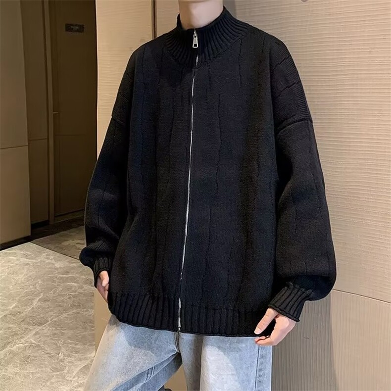 时尚立领针织开衫毛衣男士冬季新款ins潮纯色帅气长袖双拉链外套,男装针织衫/毛衣,星座1013