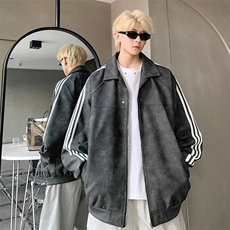 JK8818-P68美式复古cleanfit高级感PU皮条纹夹克外套，男装夹克，星座1503