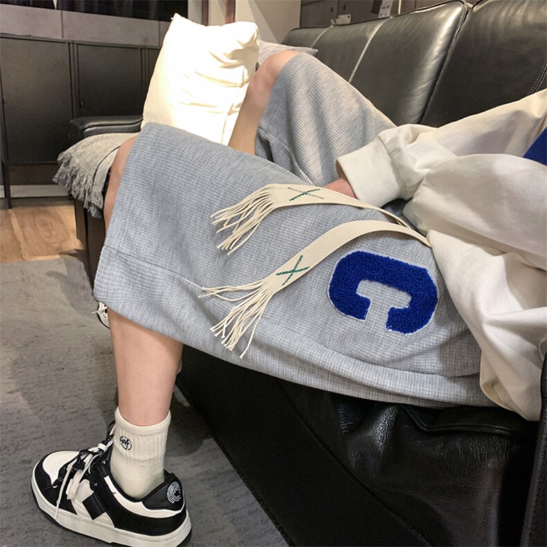 织带绣标C短裤男女2025新款华夫格五分裤休闲运动中裤 K1077-P26图片