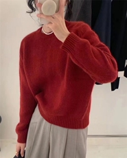 秋季新款女士宽松显瘦纯色羊毛衫马鞍肩设计百搭套头毛衣，女装羊毛衫，恒恩羊绒