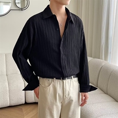 高品质秋款男长袖衬衫宽松束条纹纹路宽松休闲衬衣C25P38，男装衬衫，星座1013-1
