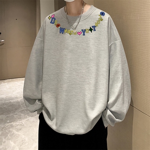 5XL华夫格卫衣男大码胖子圆领长袖t恤 HW76381-P30加绒款-P40图片