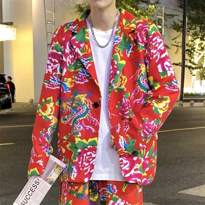 XZ01港风文艺男大码宽松西服东北大花潮牌开衫男女风民族特色,男装西服,星座115A(原星座507）