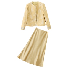 新中式G风套装女2026春新款优雅时尚复古盘扣刺绣文艺范两件套裙，女装套装/套裙，卡杰菲