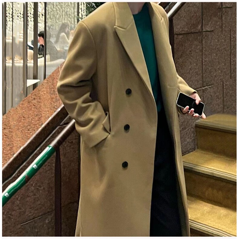WN301P135韩风毛呢大衣男秋冬季港风日系百搭纯色长款呢子大衣厚图片