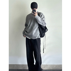 小众破坏风设计感毛衣男宽松秋冬季慵懒风纯色百搭cleanfit针织衫，男装针织衫/毛衣，星座506A