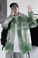 韩版秋上衣外套扎染晕染宽松复古长袖衬衫潮牌衬衣insW1466-P35，男装衬衫，星座512-4
