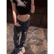 网图美潮十字架皮标直筒牛仔裤CK791/特P58，男装皮裤，电商B350