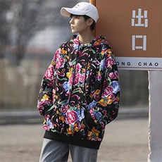 W203秋新款男女团队服大花连帽卫衣外套潮民族特色花卫衣情侣装，男装卫衣，星座115A(原星座507）