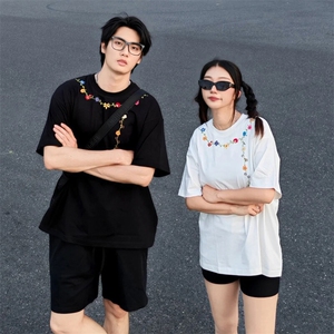万针全刺绣工艺抖音得物高品质260克重磅纯棉双纱美式高街短袖T恤图片