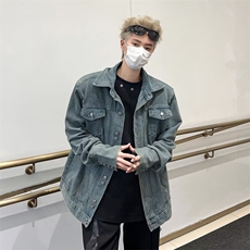 垫肩牛仔外套男高级感春秋季薄款宽松水洗设计感痞帅潮流夹克褂子，男装夹克，星座601-2