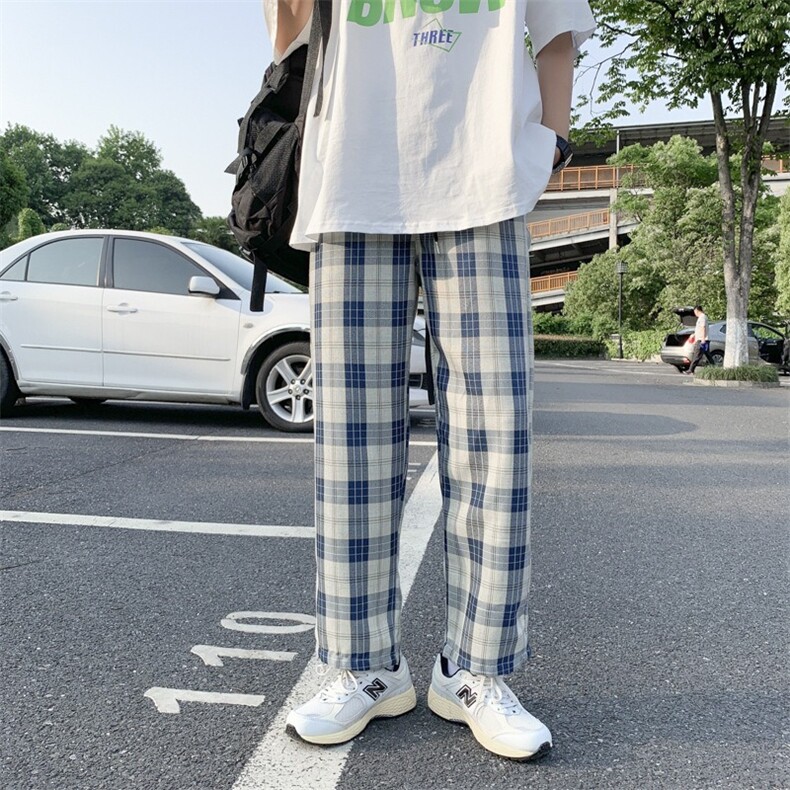CT21-P30复古格子裤春秋男女直筒港风穿搭宽松大码阔腿休闲裤,男装休闲裤,电商B323A