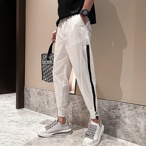 夏季薄款休闲裤男2022魔术贴束脚裤潮流修身拉链九分裤潮牌哈伦裤，男装休闲裤，电商A327