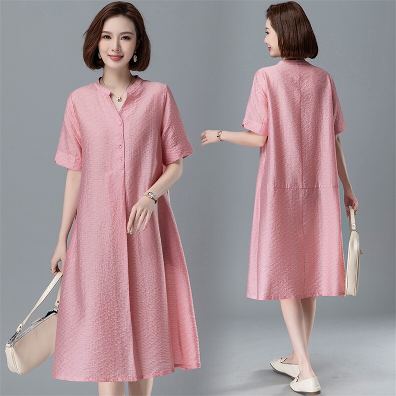 天丝连衣裙女薄款2024夏季新款大码气质中年妈妈宽松休闲直筒裙子，女装连衣裙，阿丹