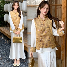 2026年春季新中式g风高级感提花马甲配衬衫两件套，女装套装/套裙，超帛