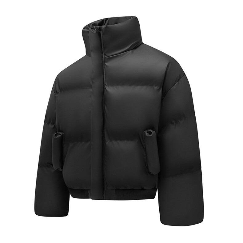 现货5W件冬季三防重磅boxy短款羽绒连帽PU皮棉衣外套防风加厚棉服，男装棉衣，电商A486
