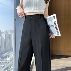 现货高腰冰凉九分西装裤女垂感烟管夏新薄冰丝宽松显瘦哈伦裤，女装休闲裤，云美莎专业女裤-全店现货