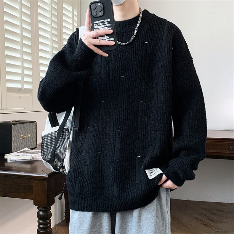 84757-P48秋冬新款休闲毛衣男长袖针织衫个性破洞打底衫,男装针织衫/毛衣,电商D310B