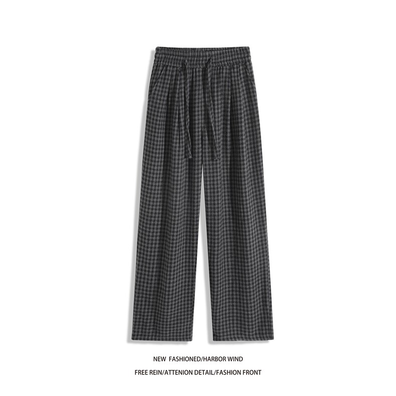 冬季新款美式压褶格子设计呢料百搭休闲裤B315-K25858-特p40控78图片