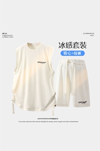 夏季套装男宽松休闲运动冰丝背心圆领T恤短裤运动套装JZ3265-P58图片