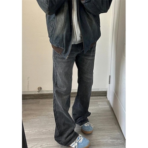 水洗黑色牛仔裤男生修身显瘦休闲百搭直筒微喇裤 NT1758图片