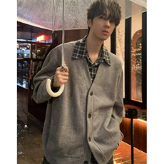 【005】假两件新款拼接衬衫外套开衫针织毛衣A079-A266-P75，男装针织衫/毛衣，电商A079